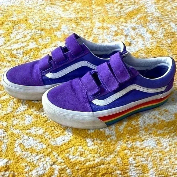 Vans purple platform suede rainbow pride Velcro sneakers 6.5 - Picture 1 of 8